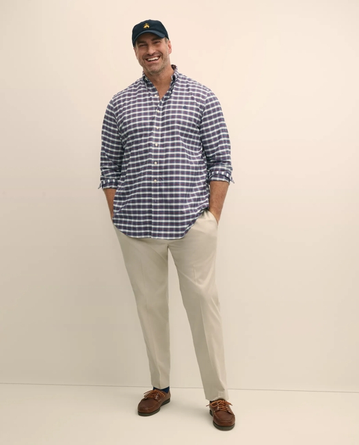 Big & Tall Stretch Cotton Non-Iron Oxford Polo Button Down Collar, Royal Stewart Tartan Shirt