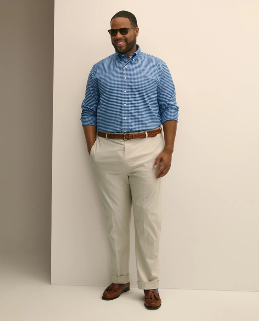 Big & Tall Stretch Cotton Non-Iron Oxford Polo Button Down Collar, Gingham Shirt