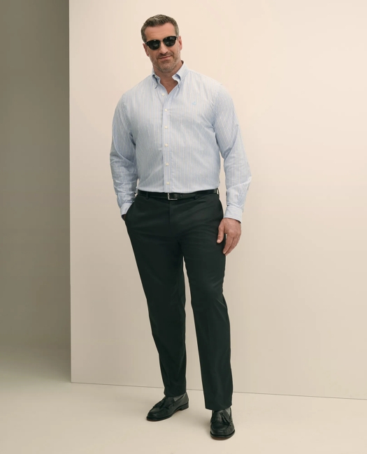 Big & Tall Stretch Cotton Non-Iron Oxford Polo Button Down Collar, Outline Stripe Shirt