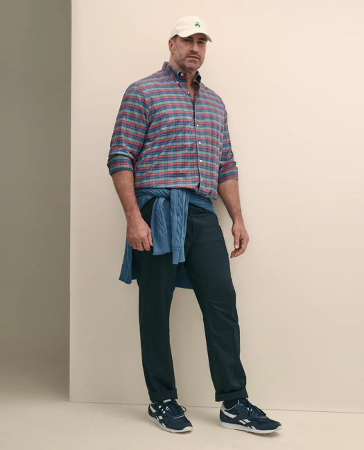 Big & Tall Stretch Cotton Non-Iron Oxford Polo Button Down Collar, Tartan Shirt