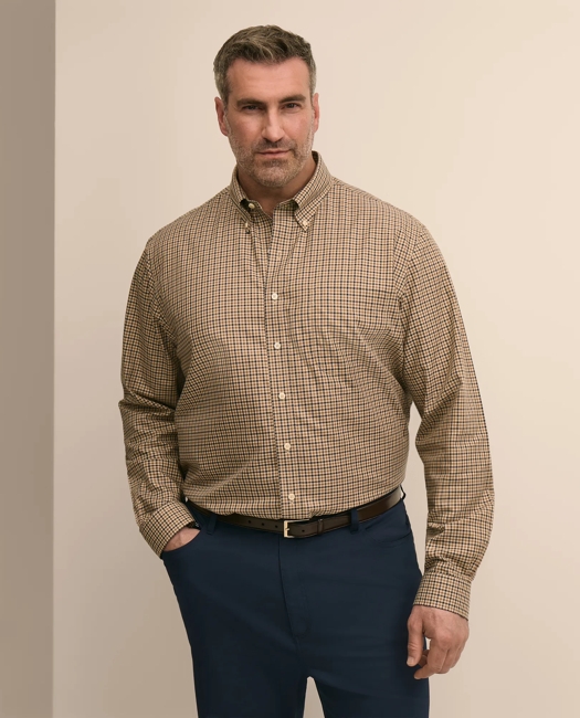 Big & Tall Cotton Non-Iron Twill Button Down Collar Plaid Sport Shirt
