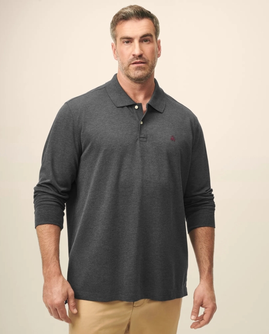Golden Fleece Big & Tall Stretch Supima Long-Sleeve Polo Shirt - Dark Charcoal Heather