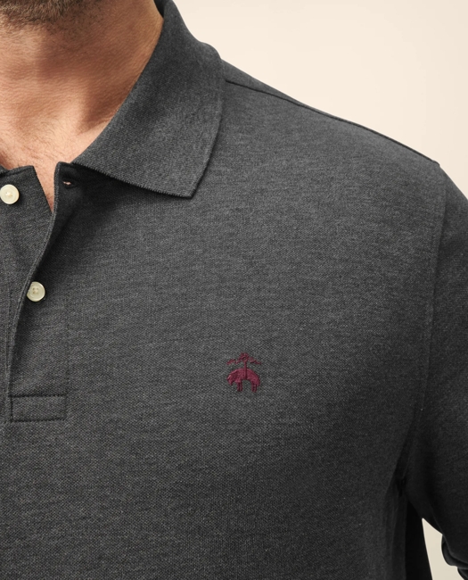 Golden Fleece Big & Tall Stretch Supima Long-Sleeve Polo Shirt - Dark Charcoal Heather