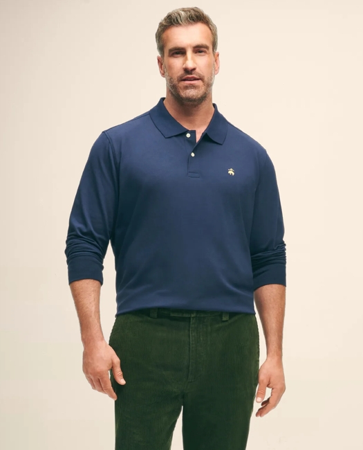 Golden Fleece Big & Tall Stretch Supima Long-Sleeve Polo Shirt - Navy