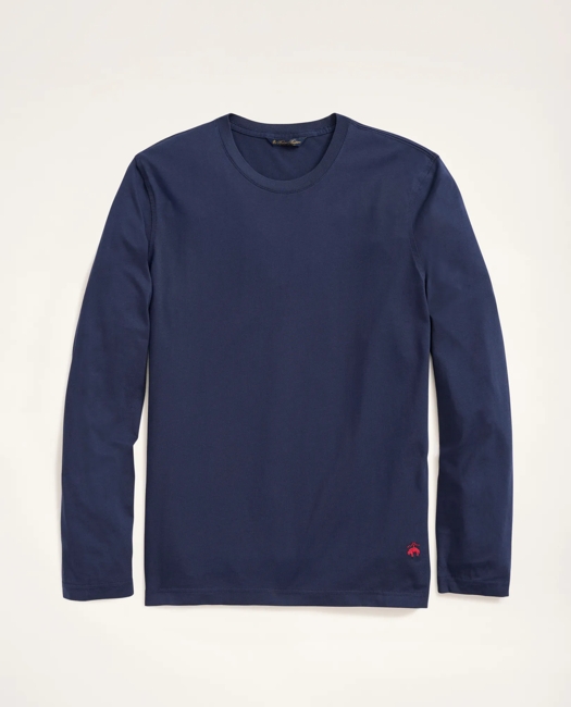 Big & Tall Supima Cotton Long-Sleeve Logo T-Shirt - Navy