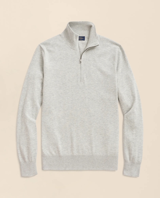 Big & Tall Supima Cotton Quarter-Zip Sweater - Grey Heather