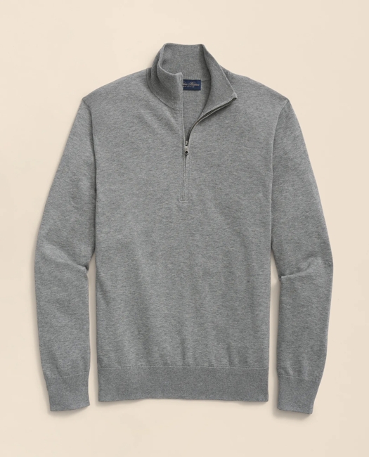 Big & Tall Supima Cotton Quarter-Zip Sweater - Medium Grey Heather