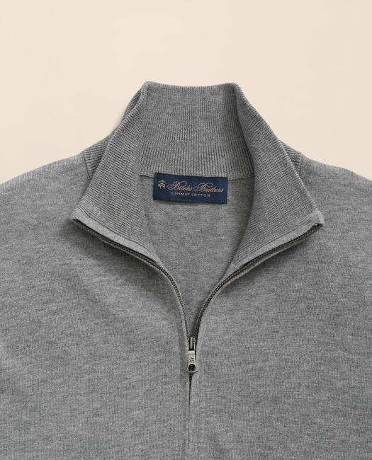 Big & Tall Supima Cotton Quarter-Zip Sweater - Medium Grey Heather