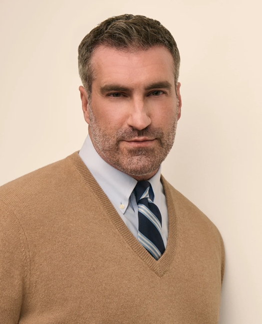 Big & Tall 3-Ply Cashmere V-Neck Sweater - Brown