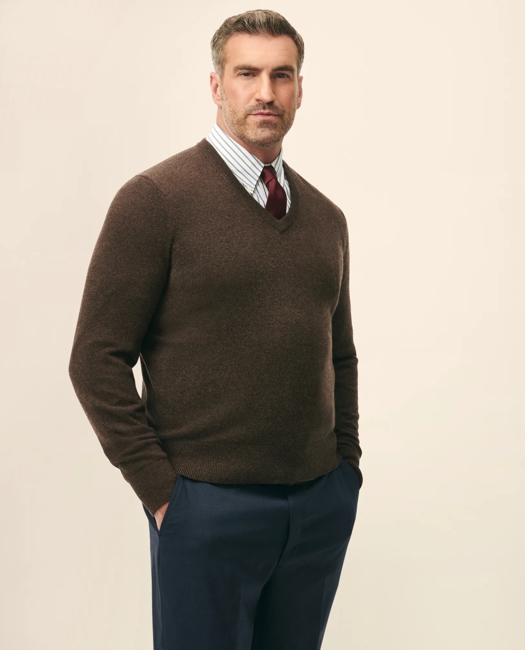 Big & Tall 3-Ply Cashmere V-Neck Sweater - Dark Brown