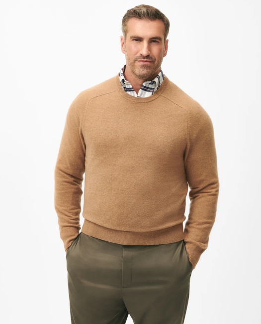 Big & Tall 3-Ply Cashmere Crewneck Sweater - Brown