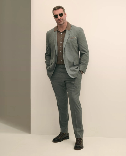 Mini-Cable Knit Polo Cardigan, Big & Tall - Heather Brown