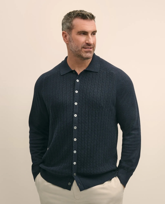 Mini-Cable Knit Polo Cardigan, Big & Tall
