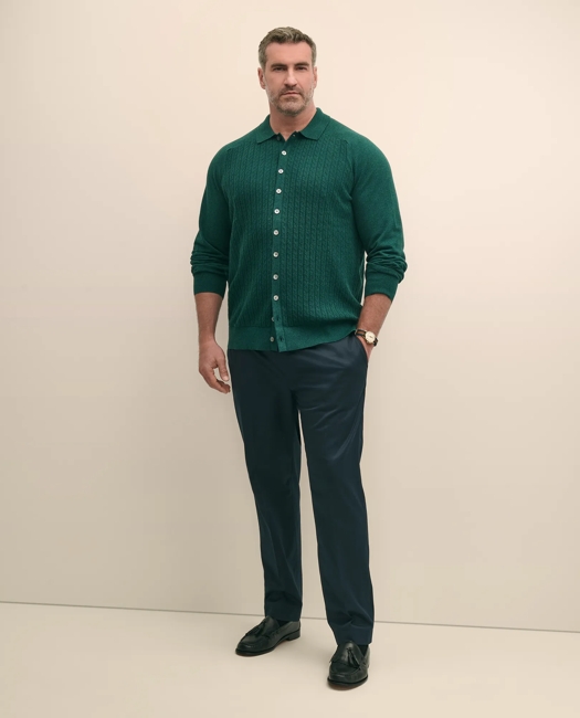Mini-Cable Knit Polo Cardigan, Big & Tall