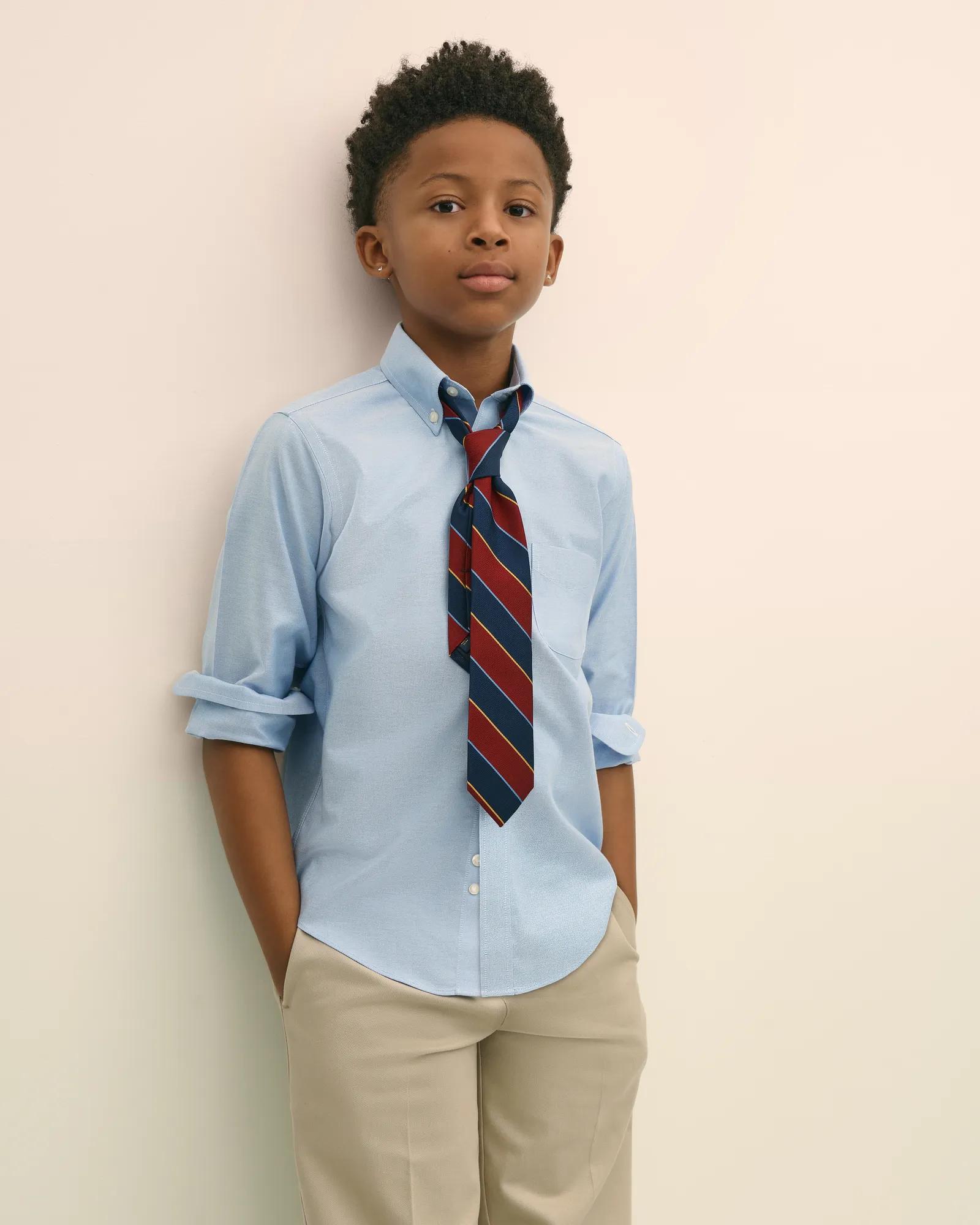 Boys Non-Iron Supima® Oxford Polo Button-Down Dress Shirt, image 2