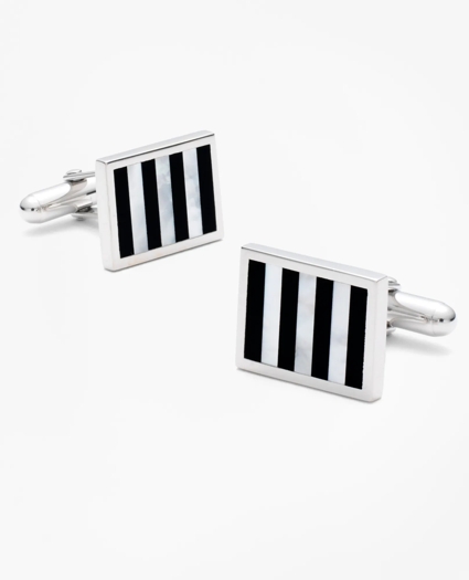 Onyx and Mother-of-pearl Silver Cuff Links