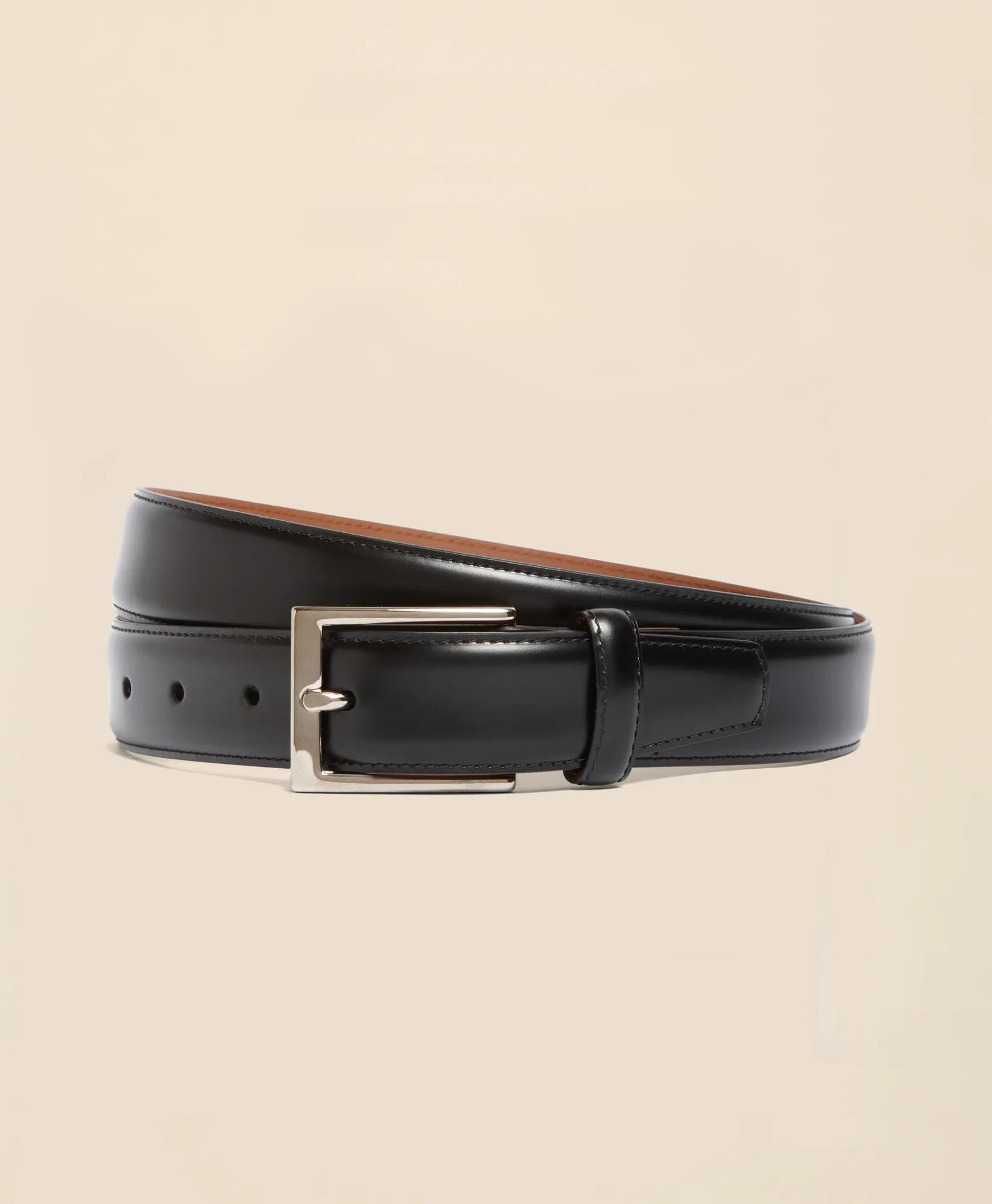 Silver Buckle Leather Dress Belt, image 1