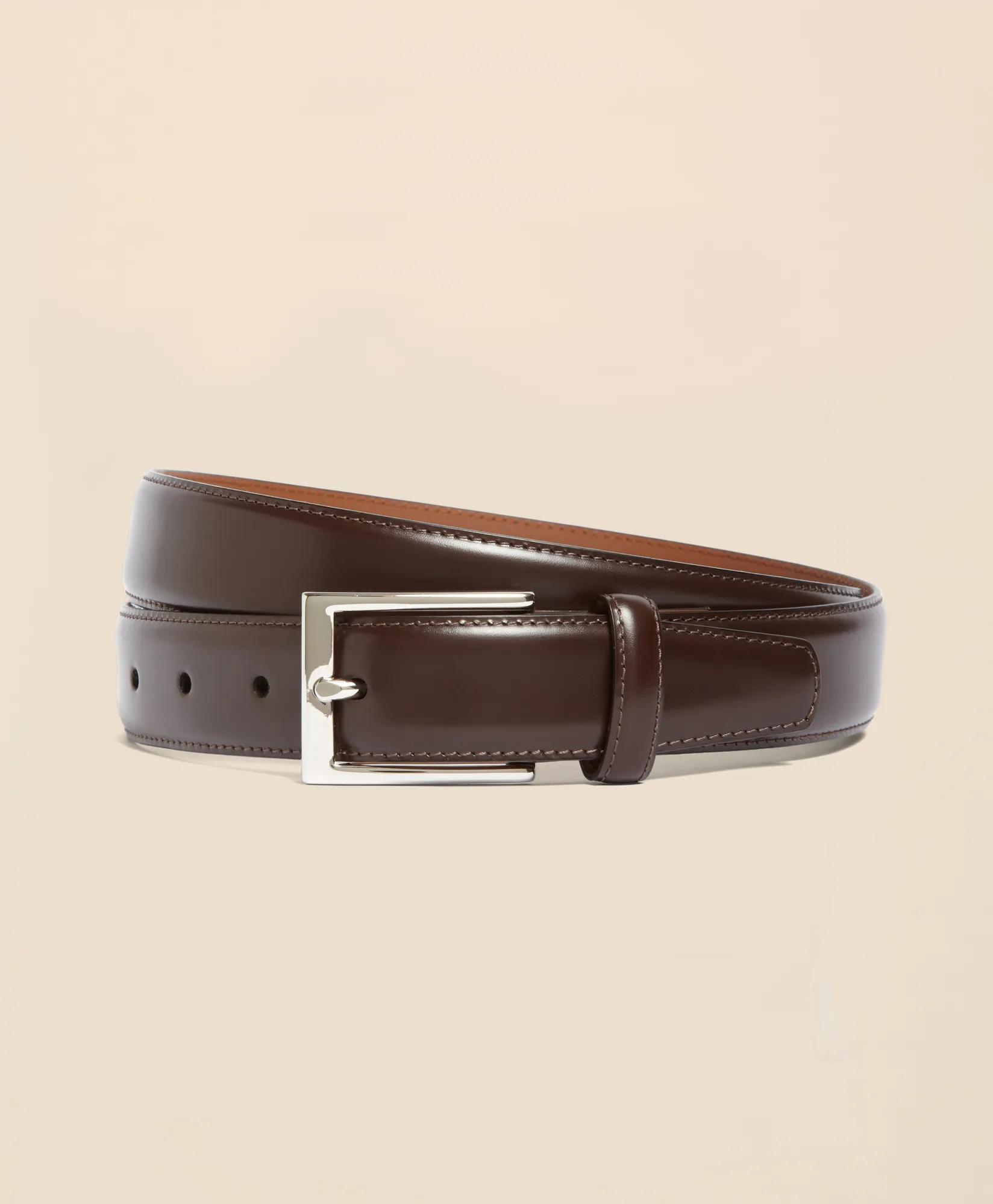 Silver Buckle Leather Dress Belt, image 1