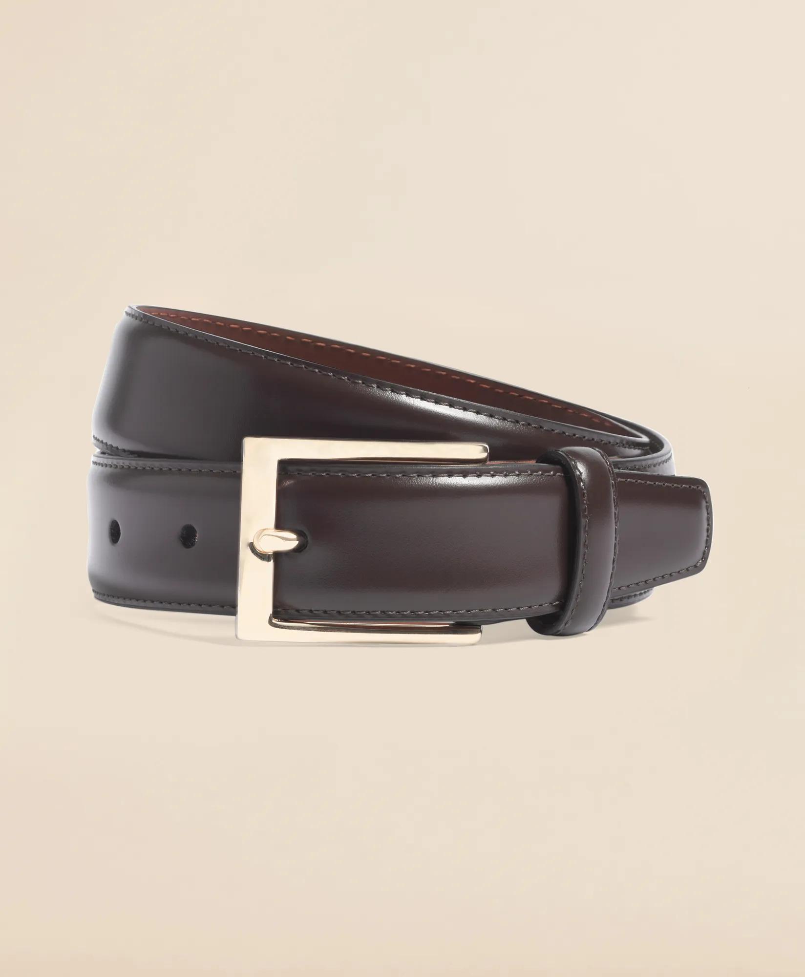 Gold Buckle Leather Dress Belt, image 1