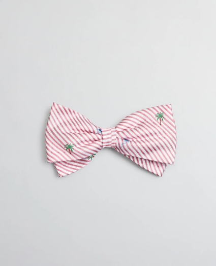 Boys Seersucker Flamingo and Palm Tree Print Pre-Tied Bow Tie, image 1