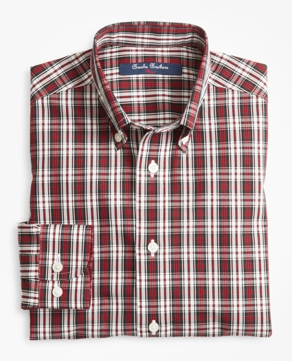 Boys Non-Iron Basketweave Tartan Sport Shirt, image 1
