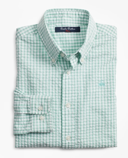 Boys Seersucker Gingham Sport Shirt, image 1