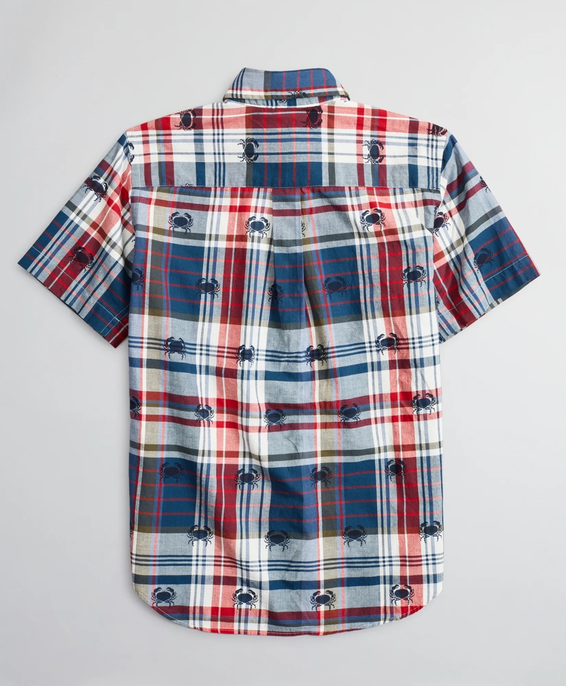 Boys Short-Sleeve Crab Print Madras Sport Shirt, image 3