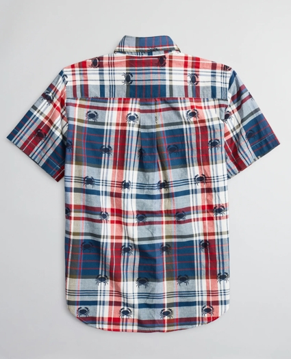 Boys Short-Sleeve Crab Print Madras Sport Shirt, image 3