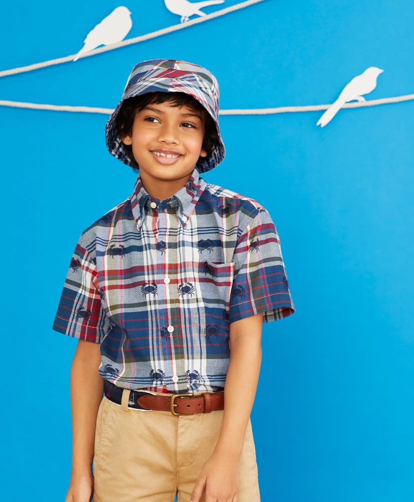 Boys Short-Sleeve Crab Print Madras Sport Shirt, image 4
