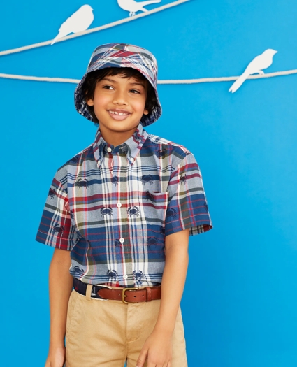 Boys Short-Sleeve Crab Print Madras Sport Shirt, image 4