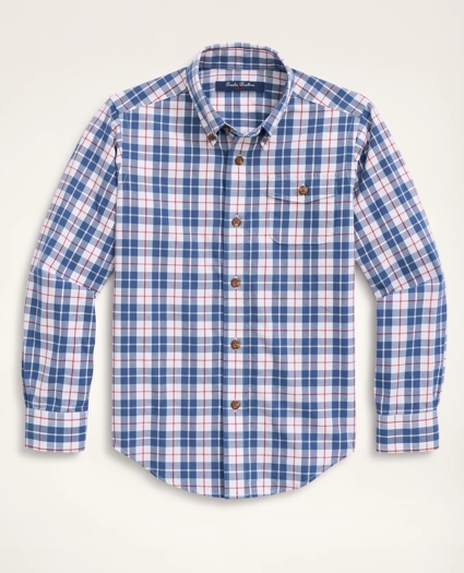 Boys Brushed Twill Blue Check Sport Shirt