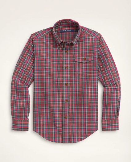 Boys Brushed Twill Red Tartan Sport Shirt