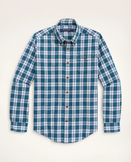 Boys Brushed Twill Navy Check Sport Shirt