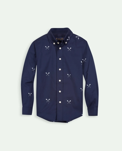 Boys Cotton Poplin Lacrosse Print Sport Shirt
