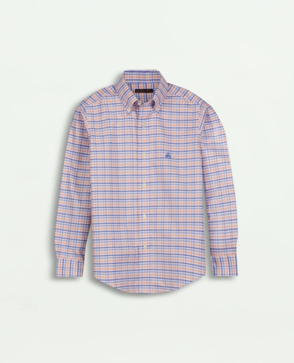 Boys Non-Iron Stretch Cotton Oxford Multicolored Plaid Sport Shirt