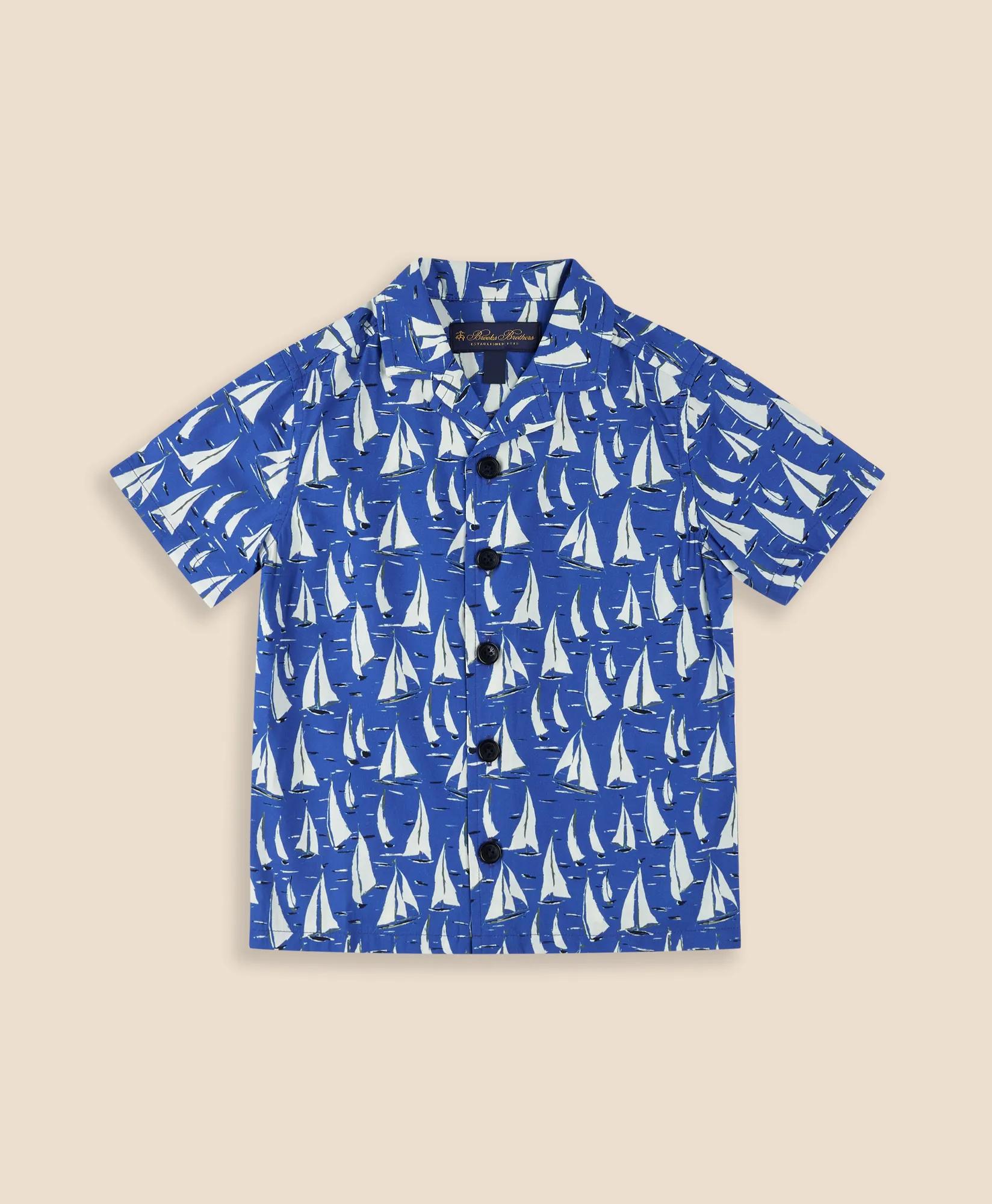 Cotton Blend Sailboat Camp Collar Shirt