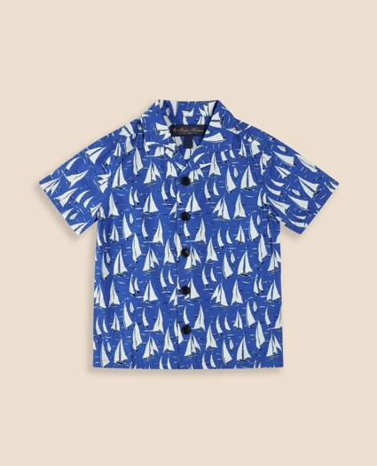 Boys Cotton Blend Sailboat Camp Collar Shirt, image 1