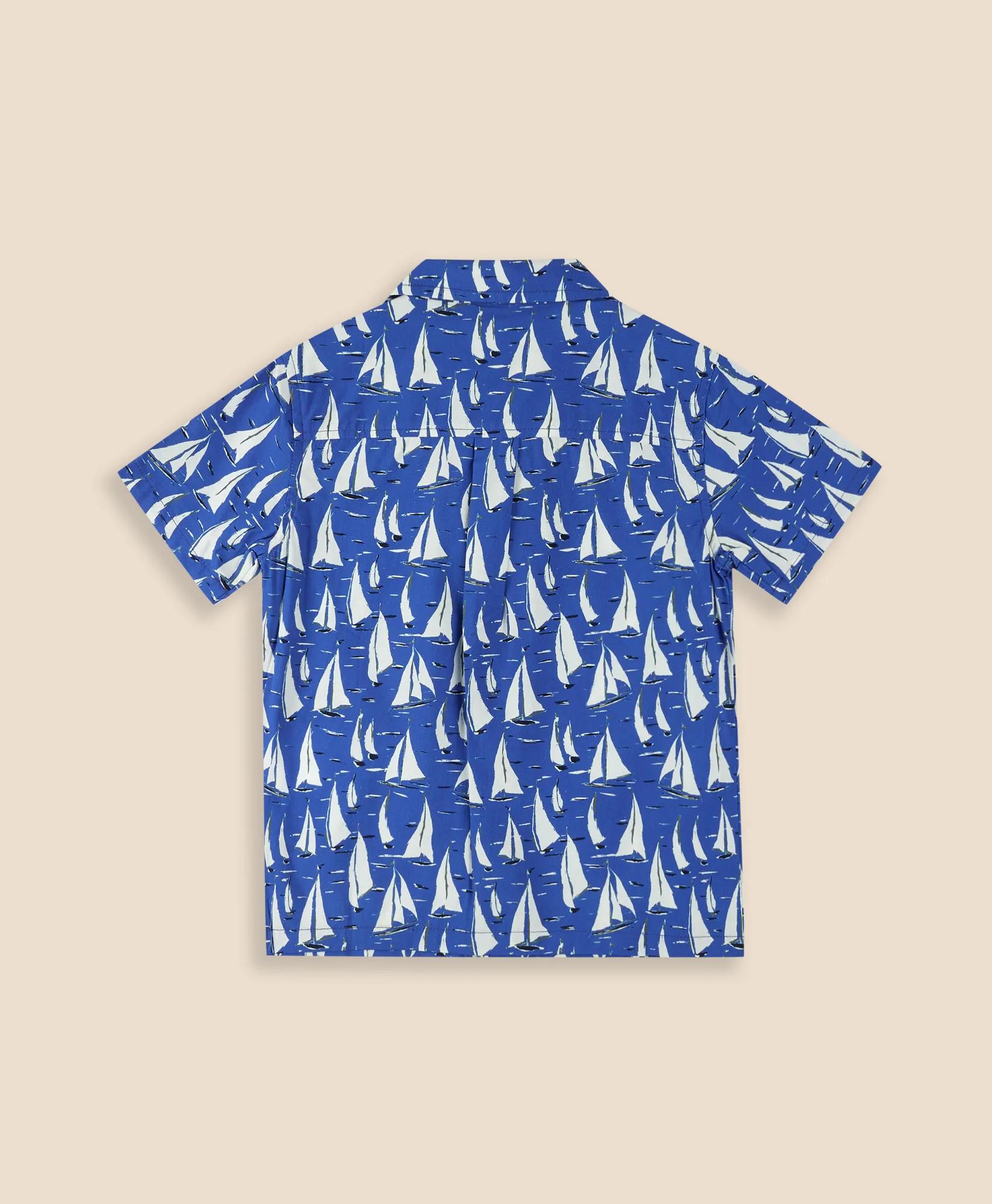 Cotton Blend Sailboat Camp Collar Shirt