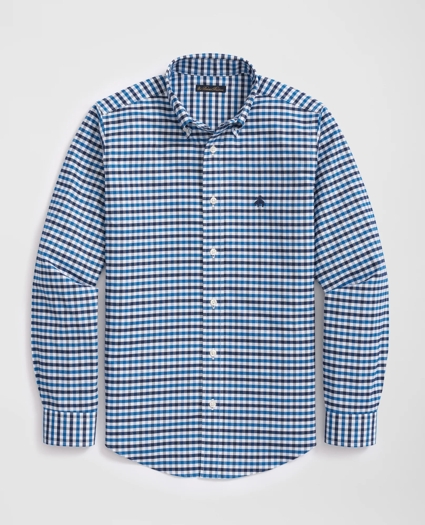 Boys Stretch Cotton Non-Iron Oxford Polo Button Down Collar Gingham Shirt, image 1
