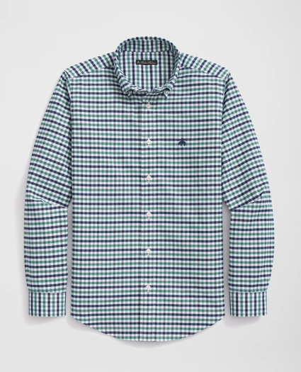 Boys Stretch Cotton Non-Iron Oxford Polo Button Down Collar Gingham Shirt, image 1