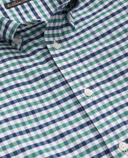 Boys Stretch Cotton Non-Iron Oxford Polo Button Down Collar Gingham Shirt, image 2