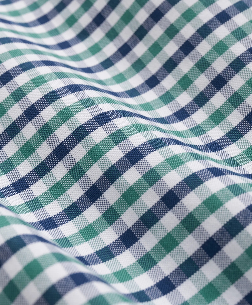 Boys Stretch Cotton Non-Iron Oxford Polo Button Down Collar Gingham Shirt, image 3
