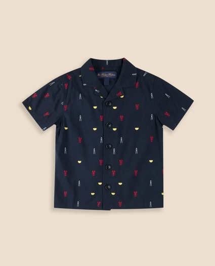 Boys Cotton Blend Lobster Bake Camp Collar Shirt, image 1