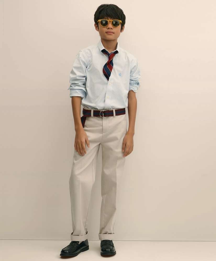 Boys Non-Iron Stretch Cotton Striped Oxford Sport Shirt, image 2