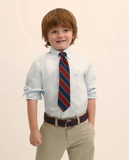 Boys Non-Iron Stretch Cotton Striped Oxford Sport Shirt, image 4
