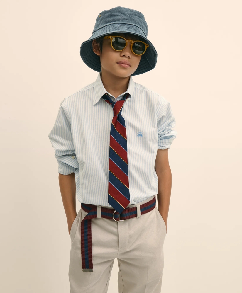 Boys Non-Iron Stretch Cotton Striped Oxford Sport Shirt, image 6