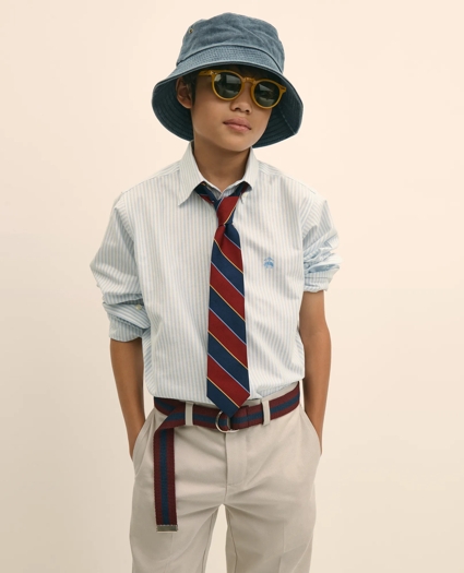 Boys Non-Iron Stretch Cotton Striped Oxford Sport Shirt, image 6