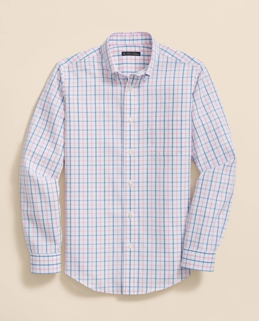 Brooks Brothers Boys Non-iron Broadcloth Polo Button-down Collar Check Sport Shirt In Multi