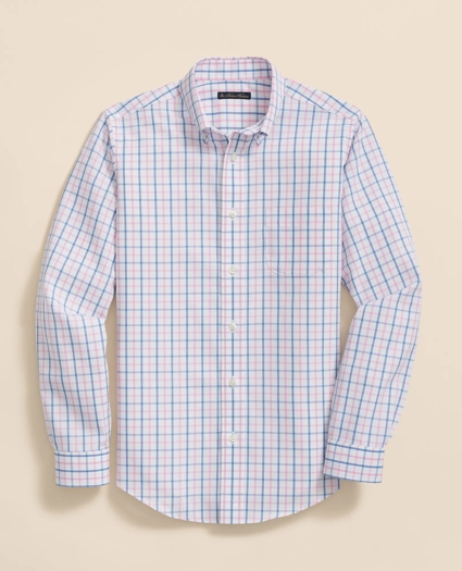 Boys Non-Iron Broadcloth Polo Button-Down Collar Check Sport Shirt, image 1