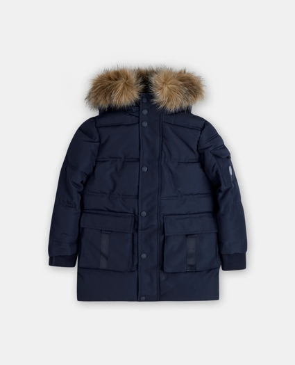 Boys Faux Down Parka with Faux-Fur Trimmed Removable Hood, image 1
